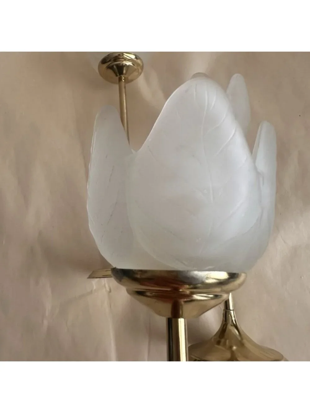 Vintage Brass Tone Frosted Glass Tulip Tea Light Candle Holders Set of 3 Flower